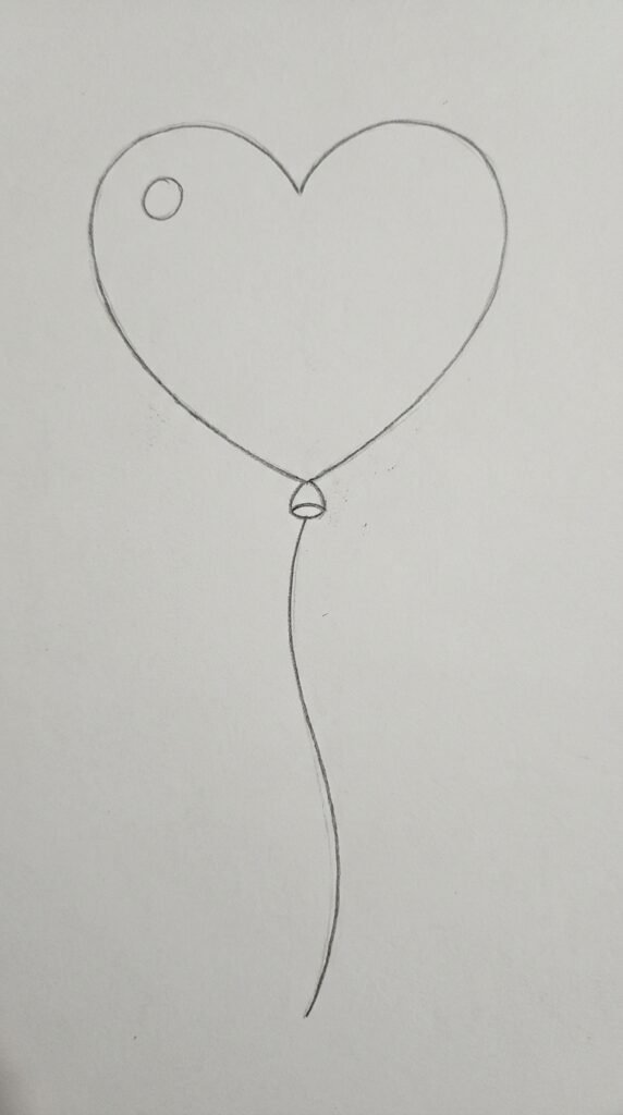 Simple pencil drawing of a heart shaped balloon on a string, easy love drawing idea for beginners.