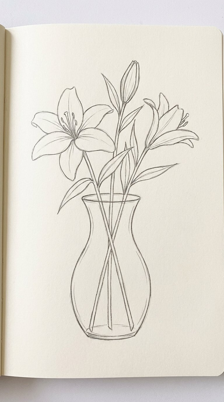 16 Easy Lily Flower Drawing Ideas for Beginners (Step-by-Step Guide) 1 Lily in a Glass Vase