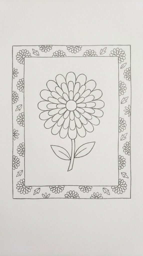 Marigold with Decorative Border Drawing