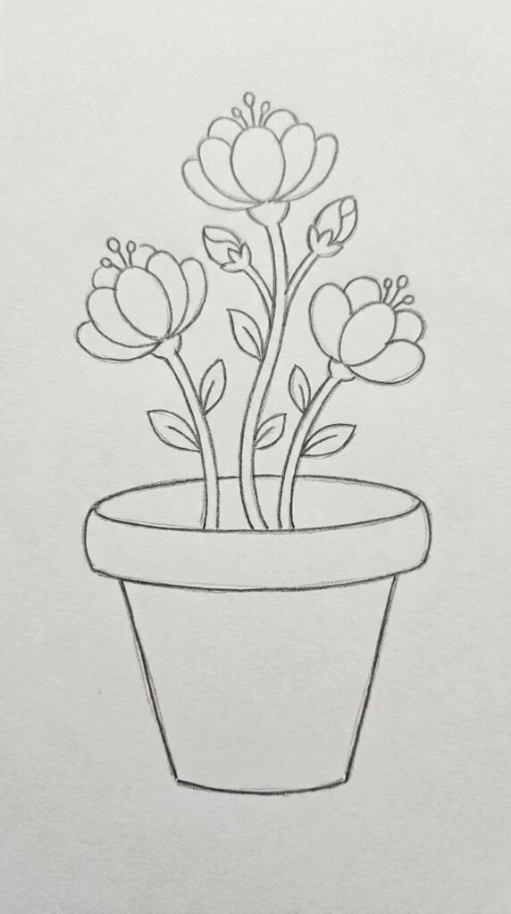 Mogra Flower Pot Drawing