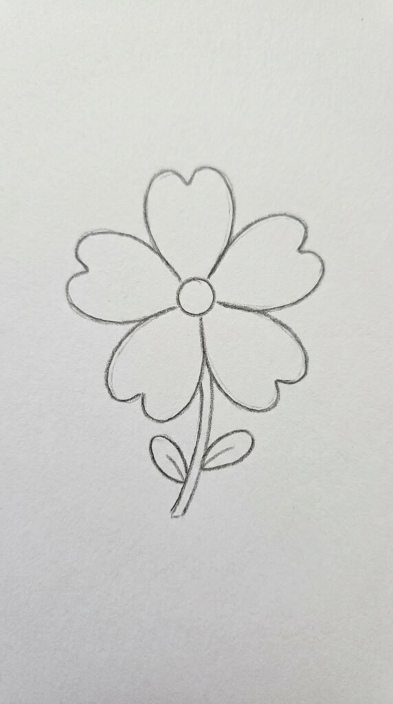  Simple single begonia flower pencil drawing with five rounded petals and a small circle center for beginners.