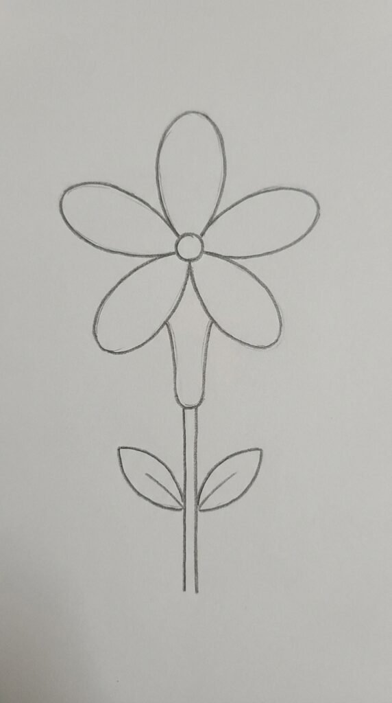 A pencil sketch of a jasmine flower drawn from the side, showing a long slender tube with petals fanning out at the top and a small sepal at the base.
