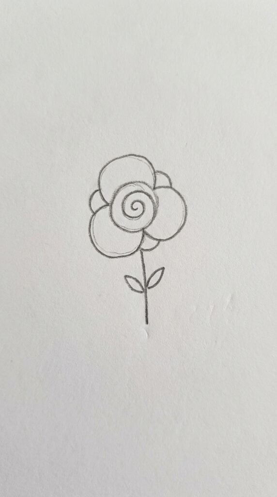 Tiny mini rose doodle pencil drawing, small decorative rose for beginners.