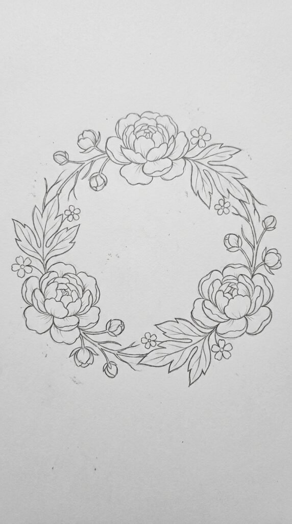 Abstract Peony Line Art Drawing