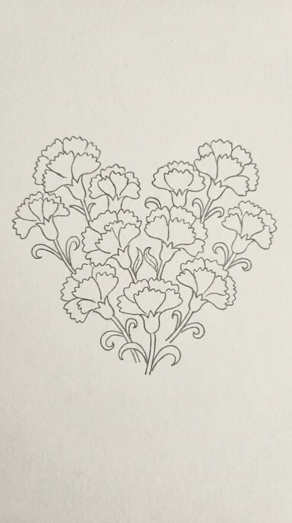 12 Carnation Flower Drawing Ideas for Beginners 8 Carnation Heart Shape Arrangement