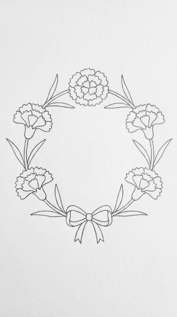 12 Carnation Flower Drawing Ideas for Beginners 9 Carnation Wreath Drawing
