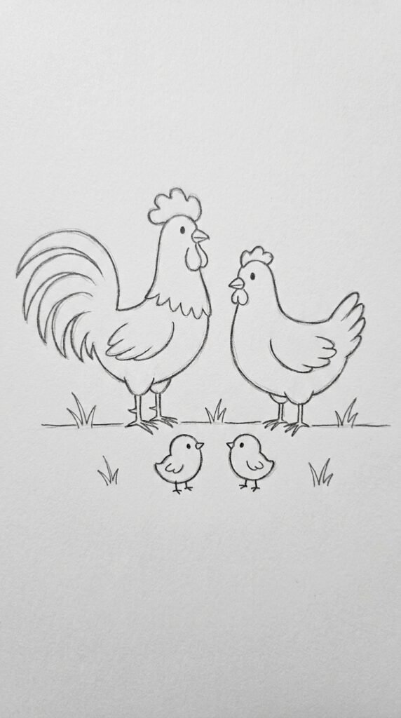 12 Chicken Drawing Ideas That Are Easy and Fun for Beginners 10 Cartoon Chicken Family Scene
