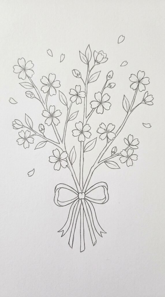 Cherry Blossom Bouquet with Tied Ribbon