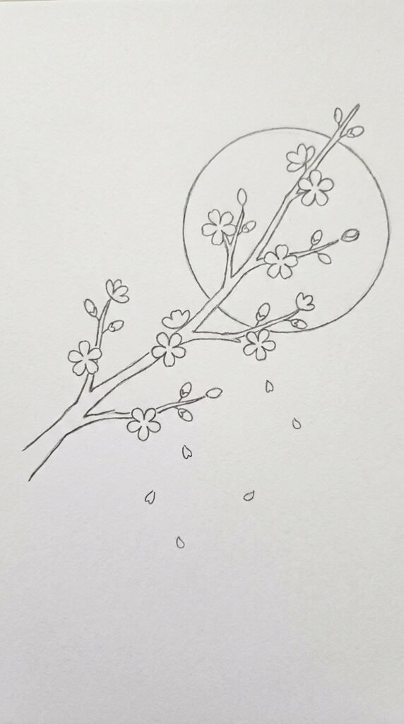 Cherry Blossom with Large Background Moon