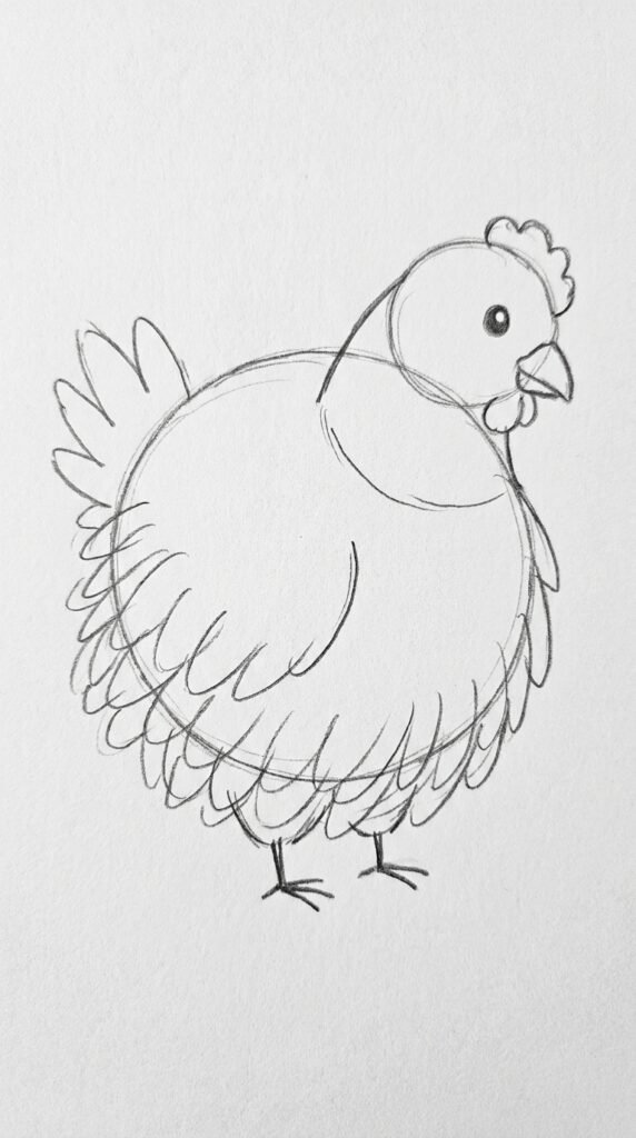 12 Chicken Drawing Ideas That Are Easy and Fun for Beginners 5 Fluffy Bantam Hen in Three Quarter View