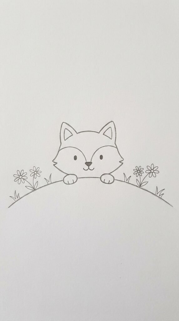 Fox Peeking Over a Hill Drawing