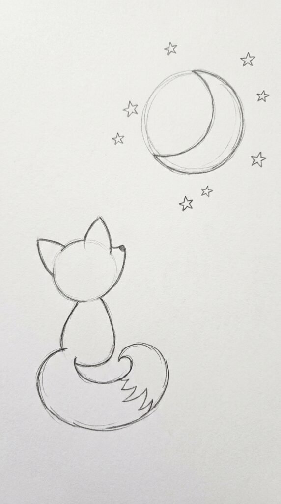 Fox and Moon Drawing