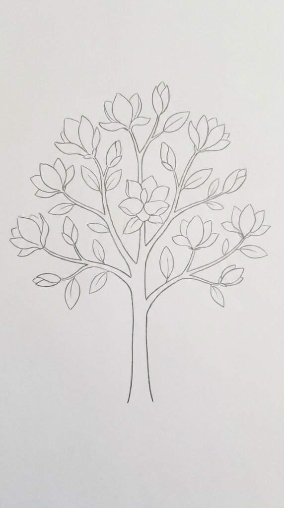 Full Magnolia Tree Silhouette Drawing