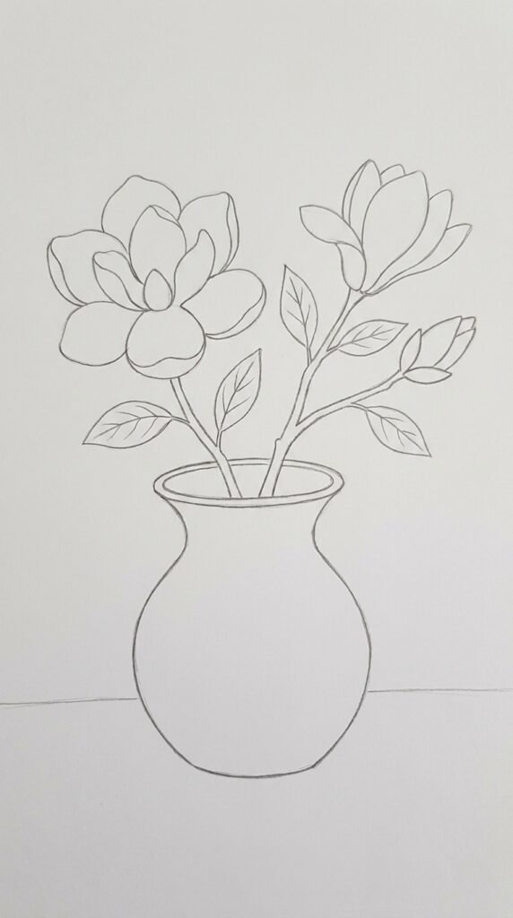 Magnolia Flower in a Vase Drawing
