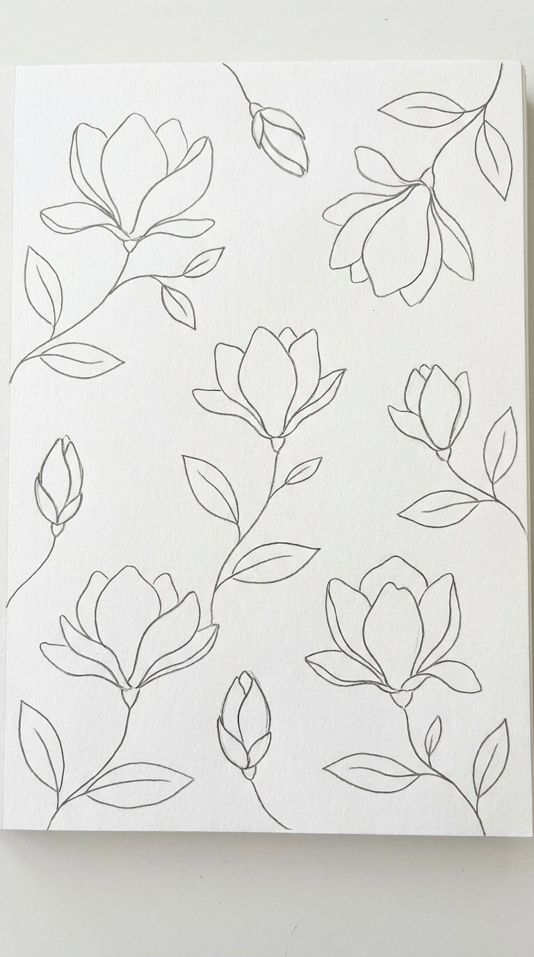 12 Magnolia Flower Drawing Ideas for Beginners Step by Step 7 Magnolia Pattern Drawing