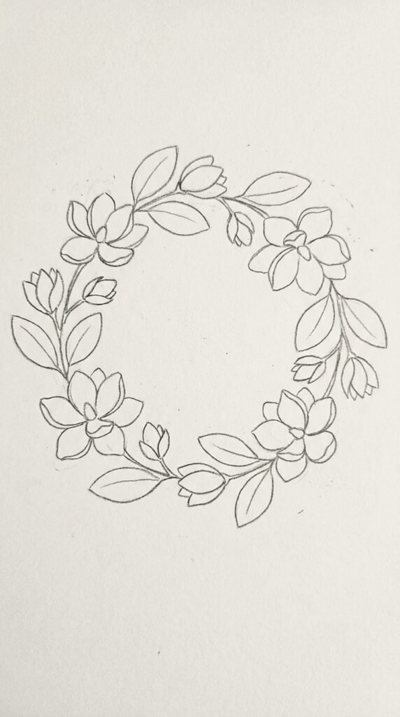 Magnolia Wreath Drawing