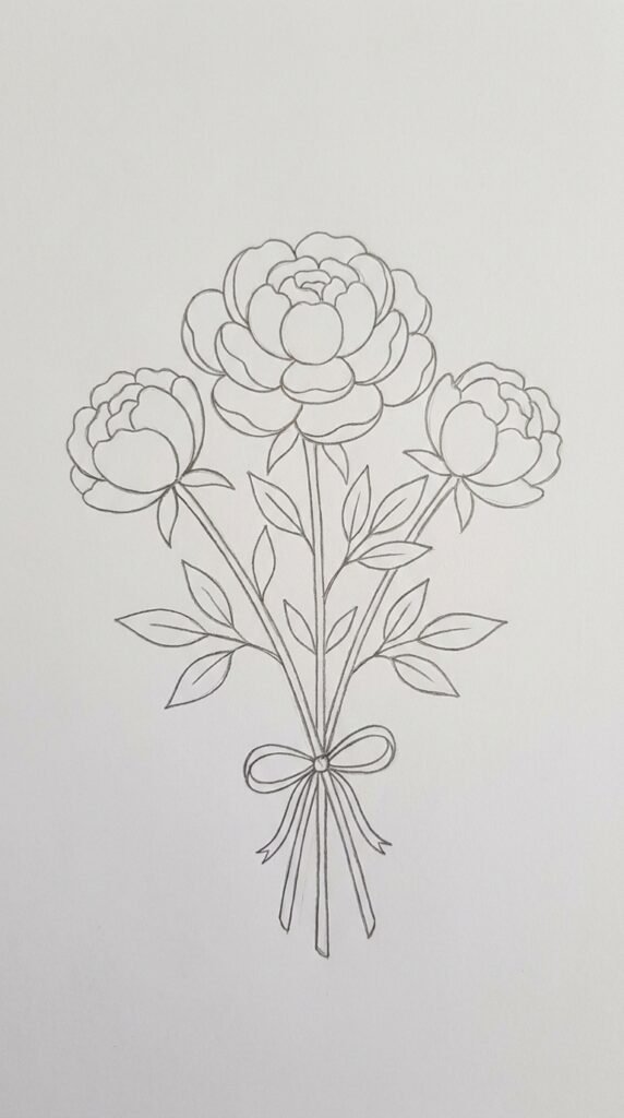 Peony Bouquet Drawing