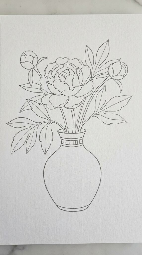 Peony With Butterfly Drawing
