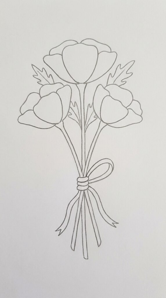 Poppy Bouquet Tied With Ribbon