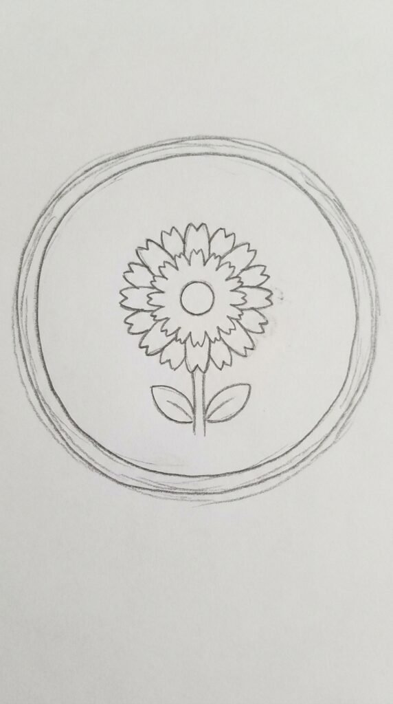 Zinnia Inside a Circle Frame Drawing