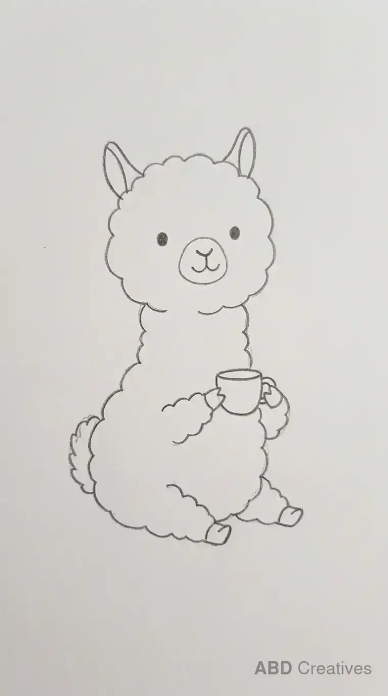 Alpaca Holding a Cup Drawing