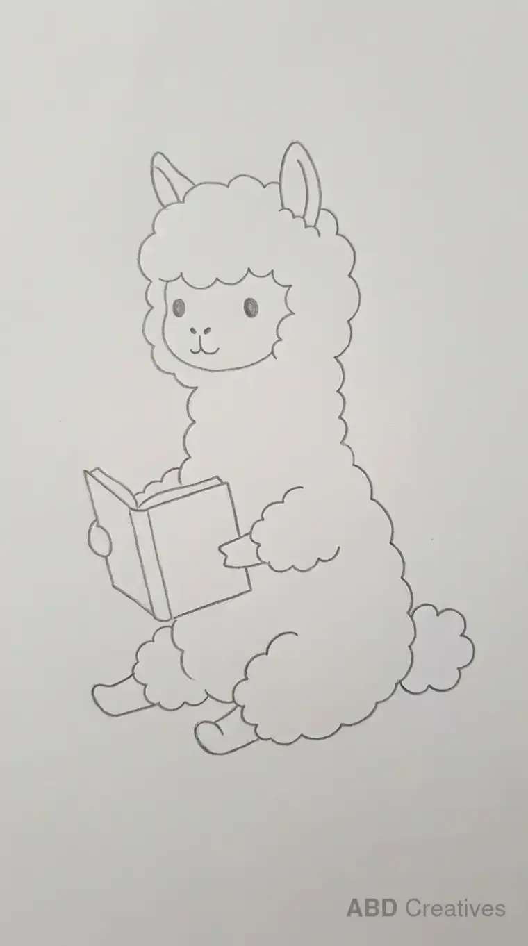 Alpaca Reading a Book Drawing
