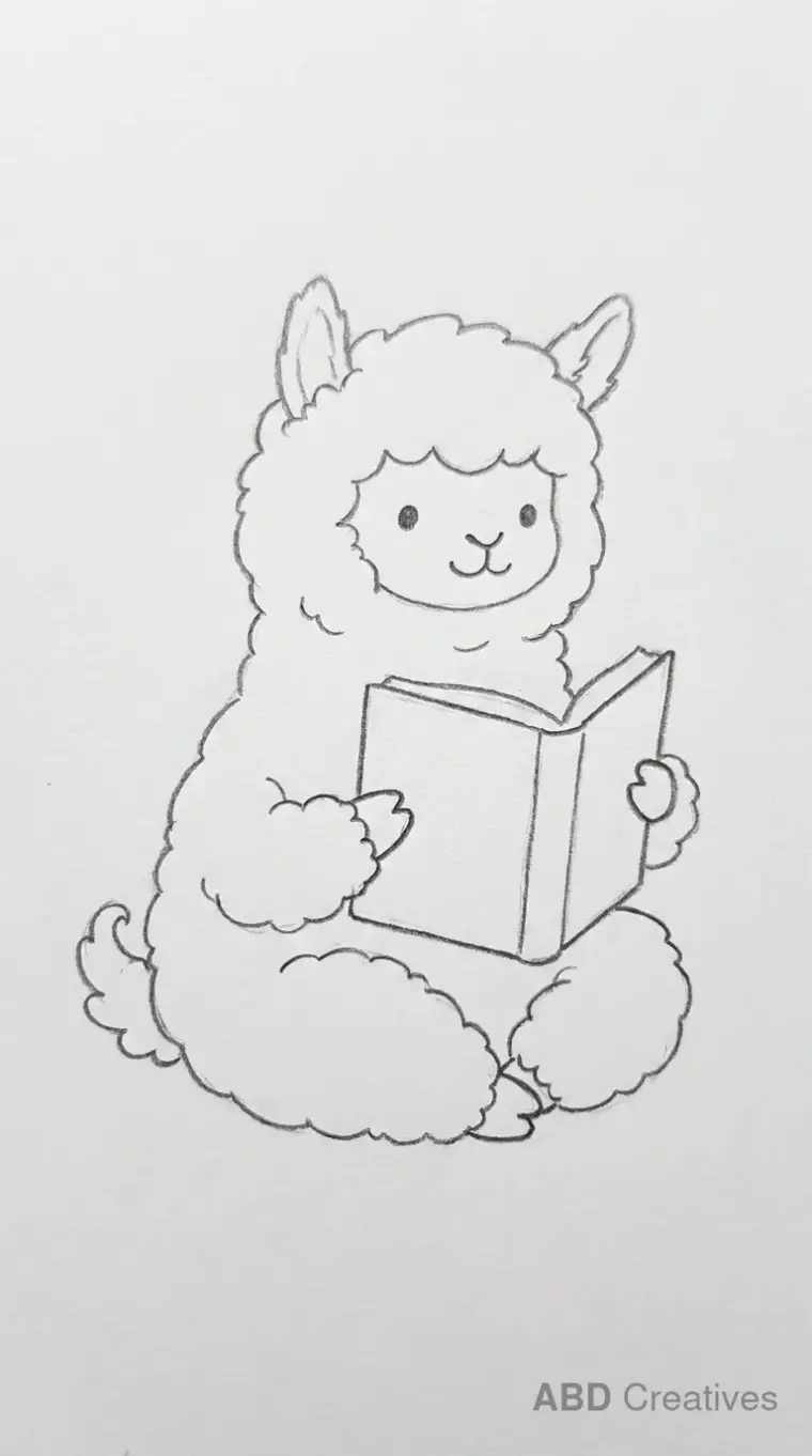 Alpaca Reading Open Book Drawing