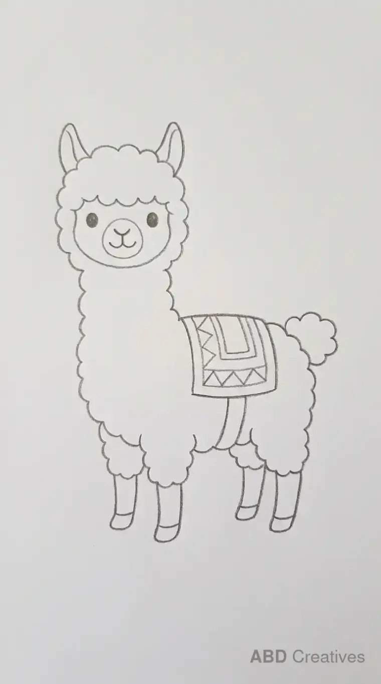 Alpaca Wearing Blanket Pencil Drawing