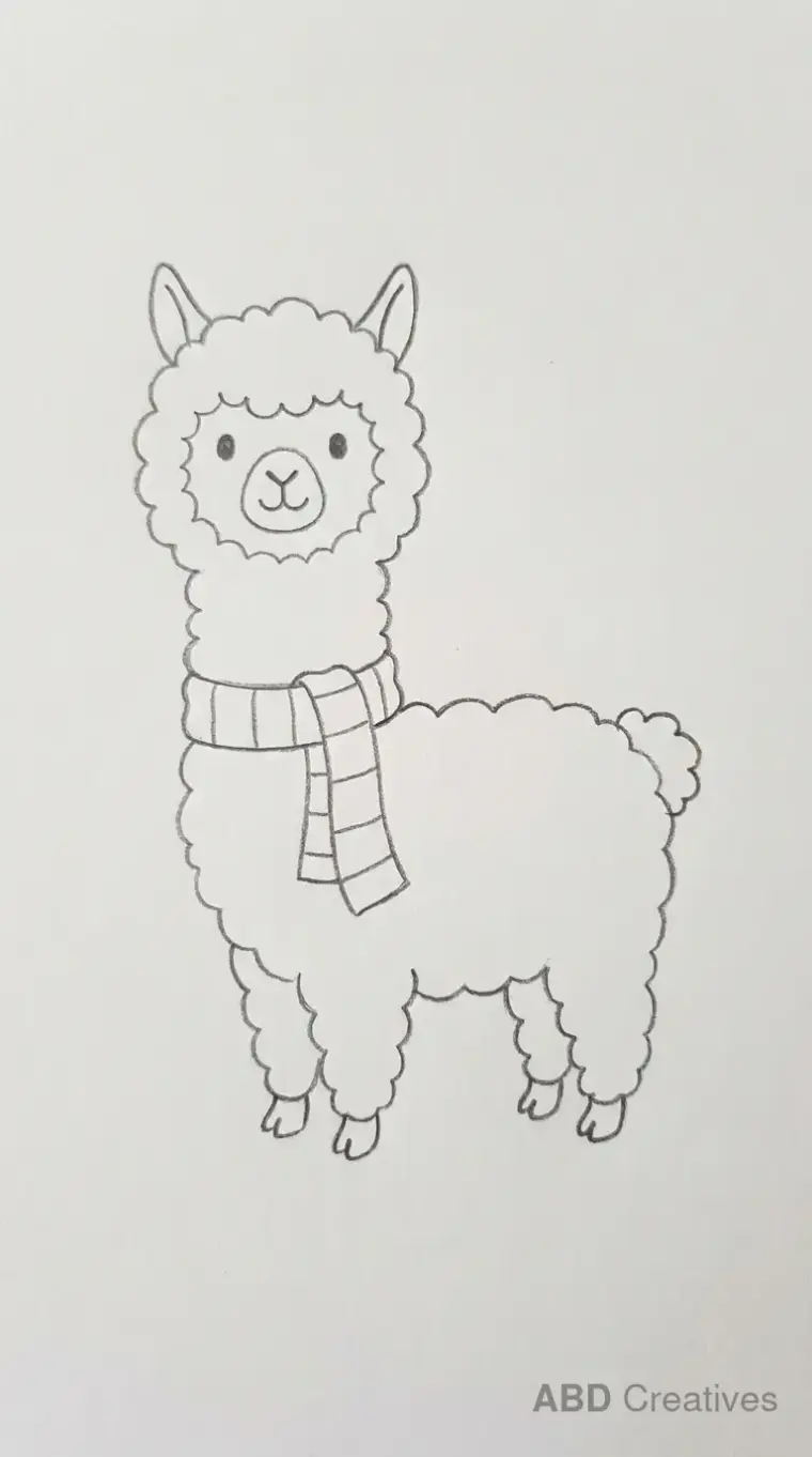 Alpaca Wearing Scarf Outline Drawing