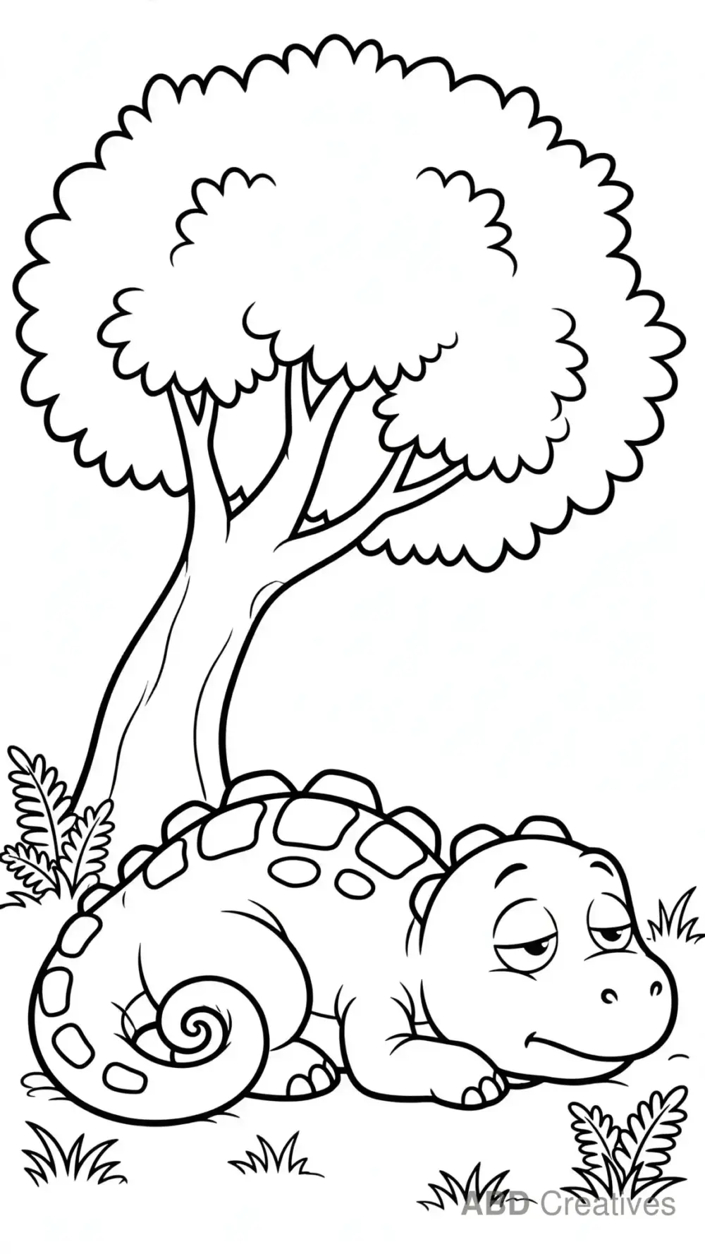 Ankylosaurus Resting under a Tree Coloring Page