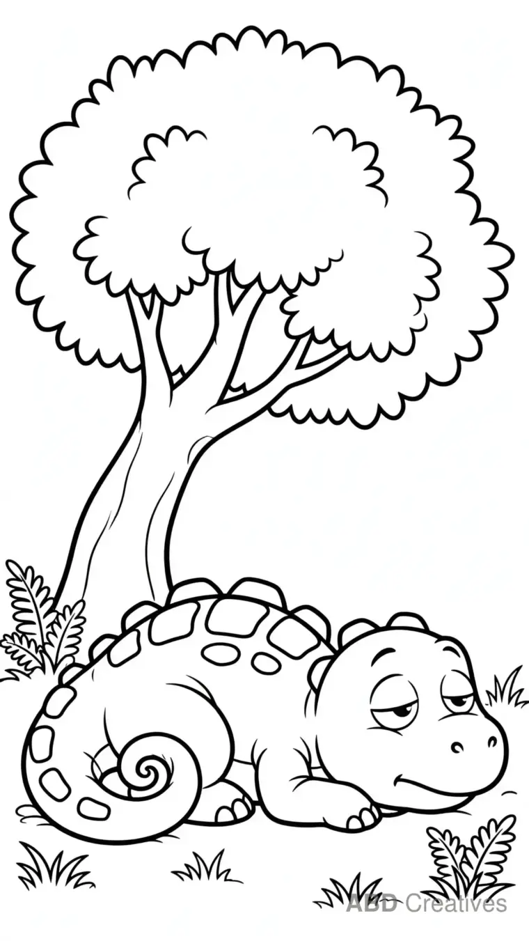 Ankylosaurus Resting under a Tree Coloring Page