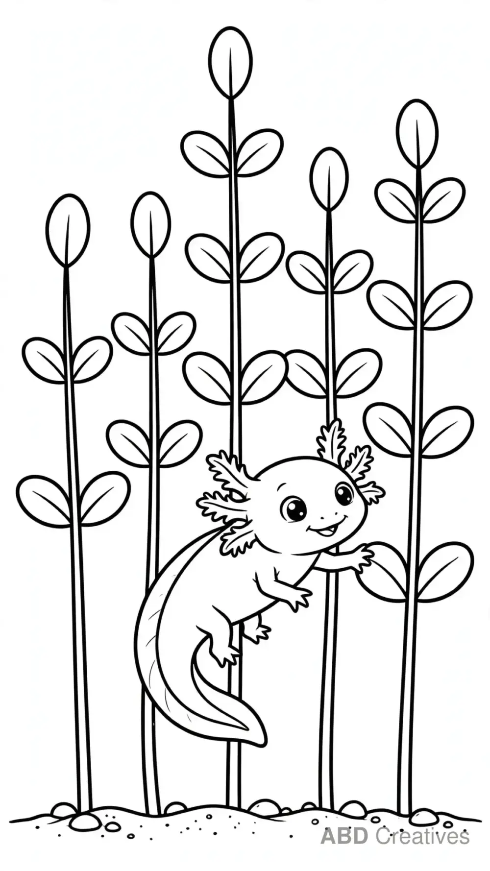 Axolotl Among Tall Water Plants Coloring Page