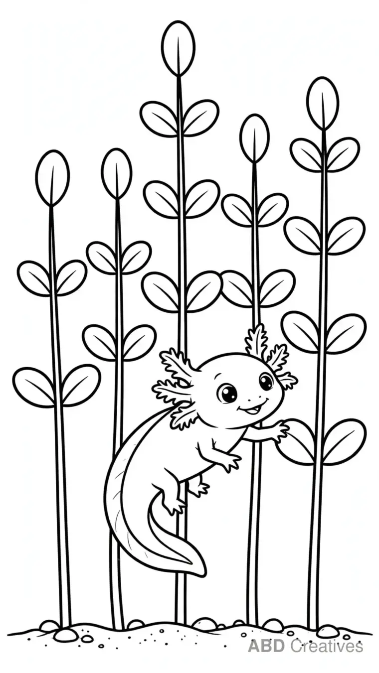 Axolotl Among Tall Water Plants Coloring Page