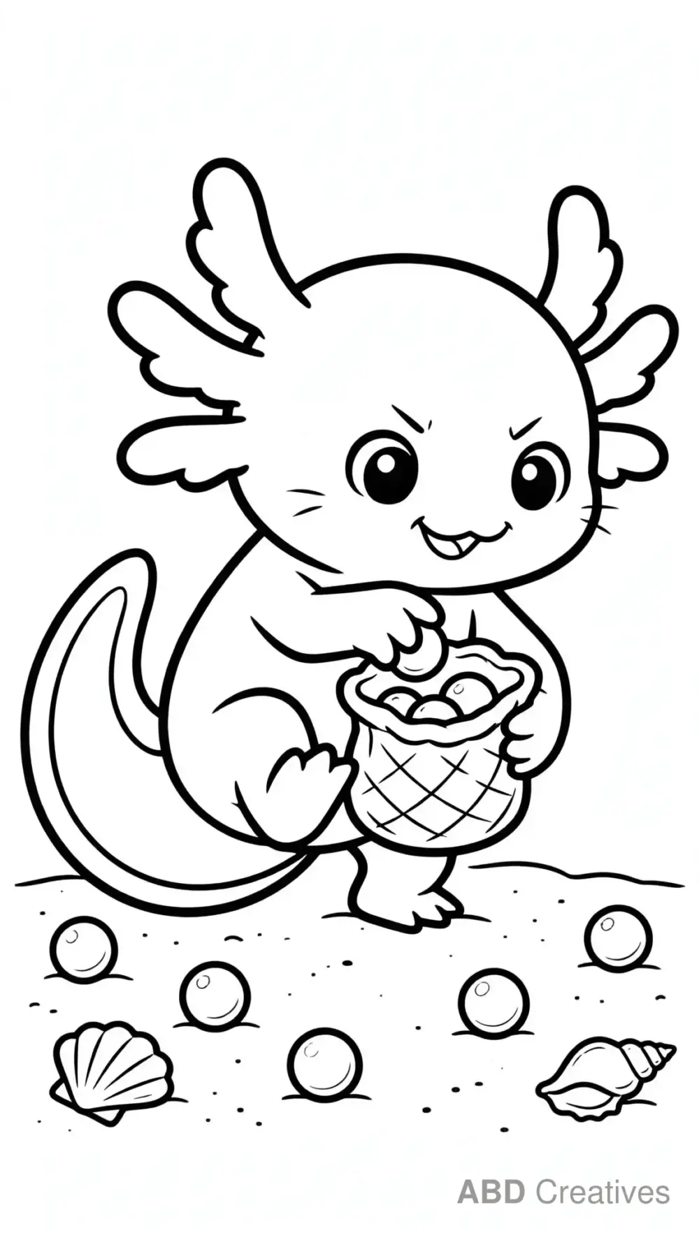 Axolotl Collecting Shiny Pearls Coloring Page