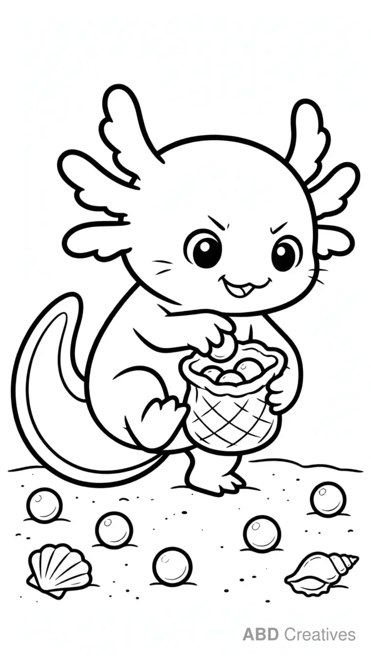 Axolotl Collecting Shiny Pearls Coloring Page