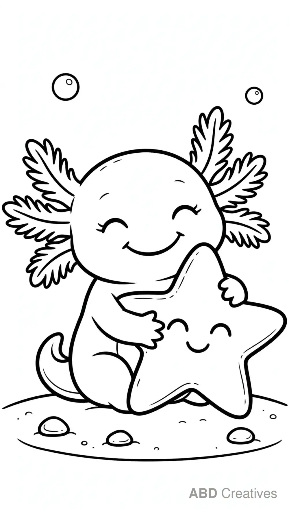 Axolotl Hugging a Starfish Coloring Page