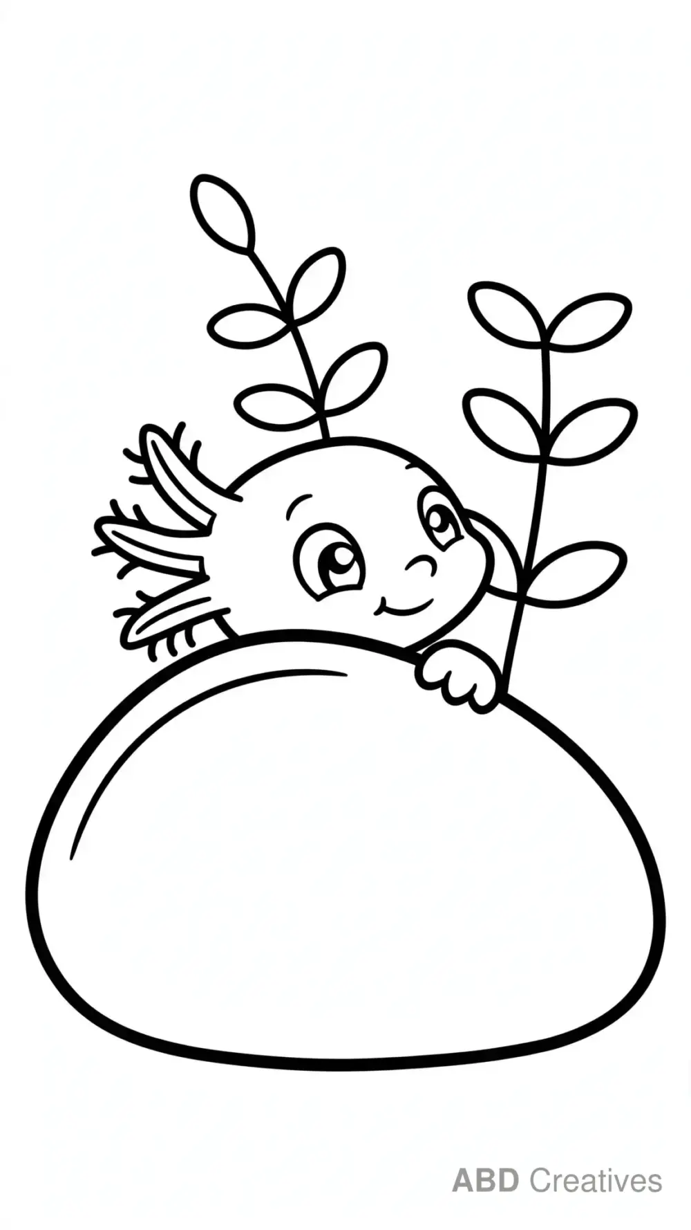 Axolotl Peeking from Behind a Rock Coloring Page