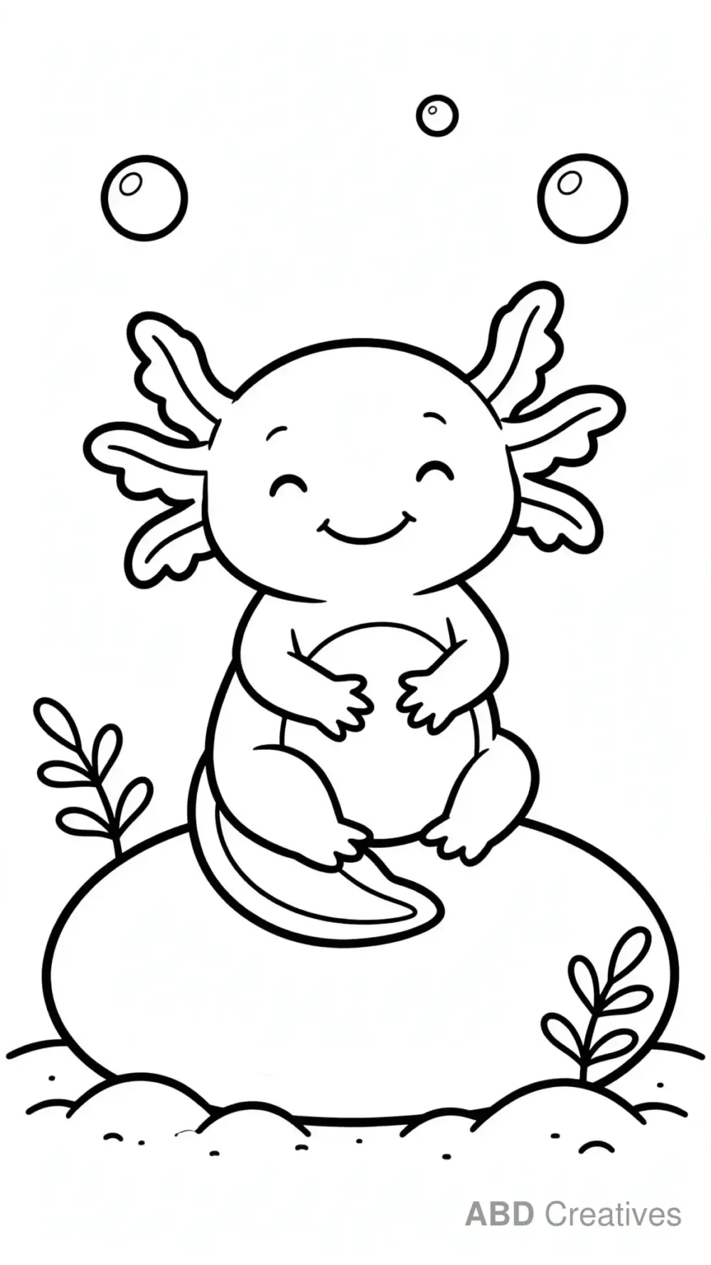 Axolotl Sitting on a Smooth Pebble Coloring Page