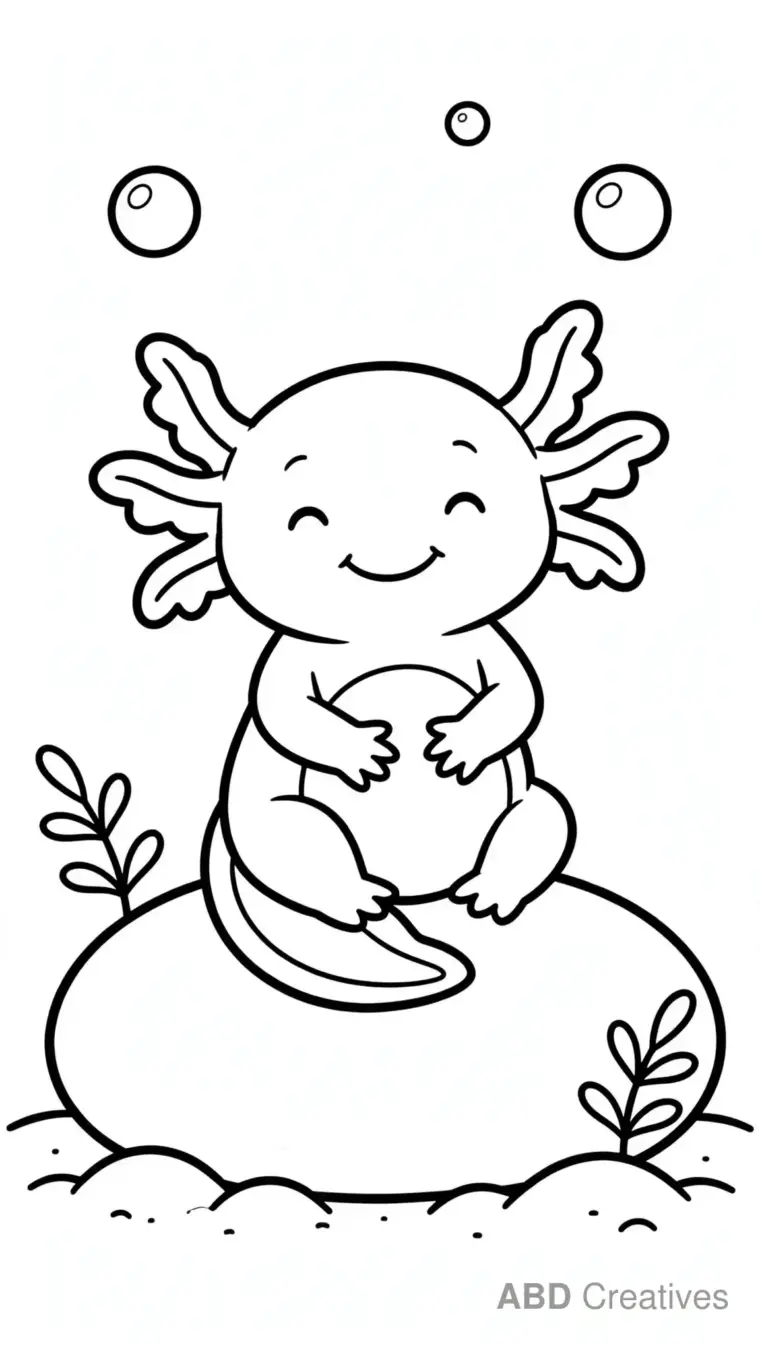 Axolotl Sitting on a Smooth Pebble Coloring Page