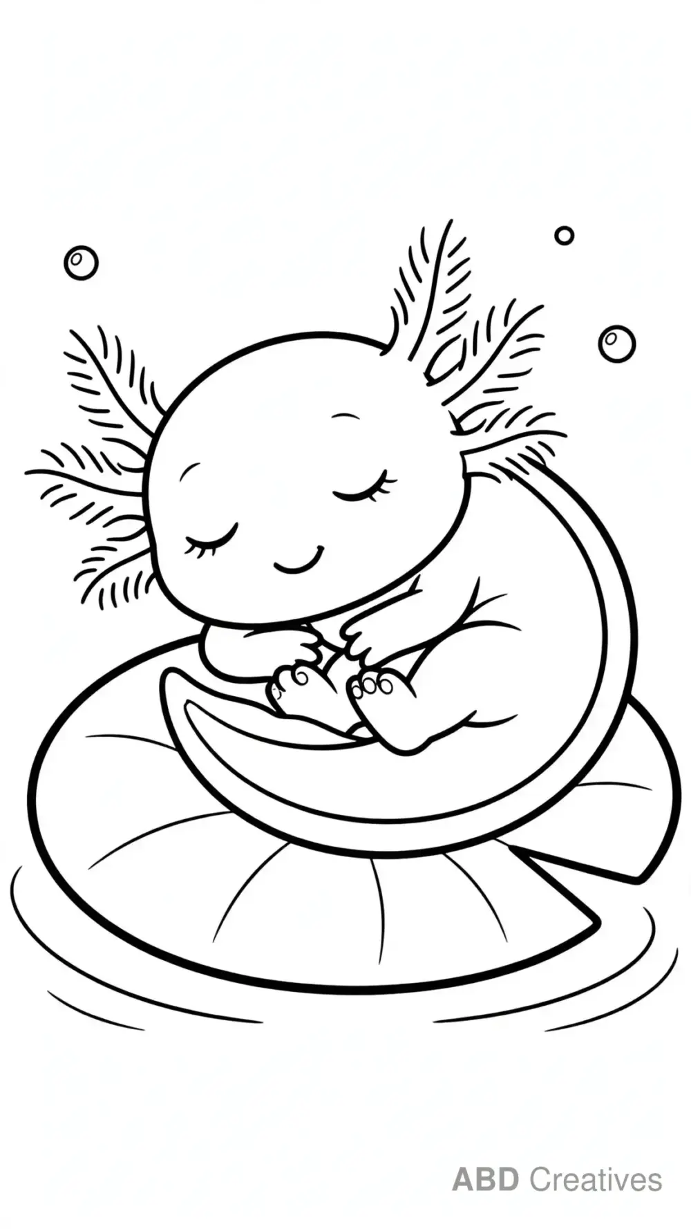 Axolotl Sleeping on a Lily Pad Coloring Page