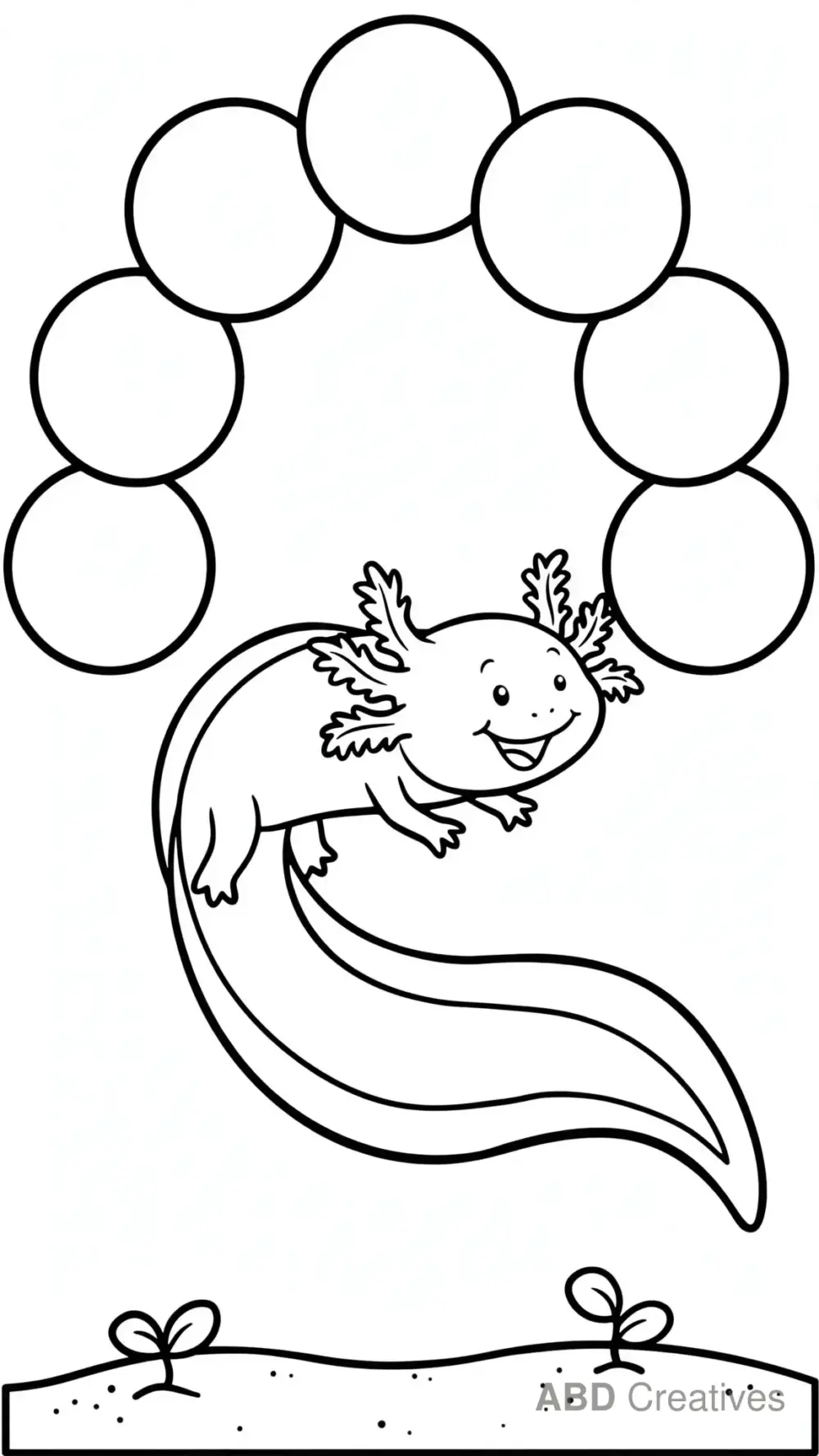 Axolotl Swimming Through a Bubble Arch Coloring Page