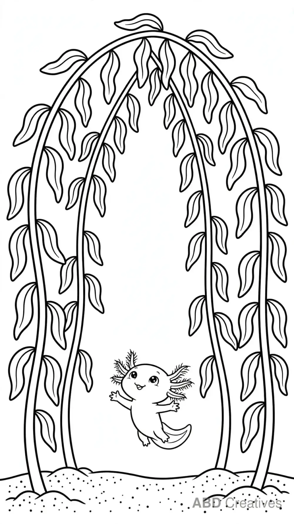 Axolotl Under a Kelp Forest Coloring Page