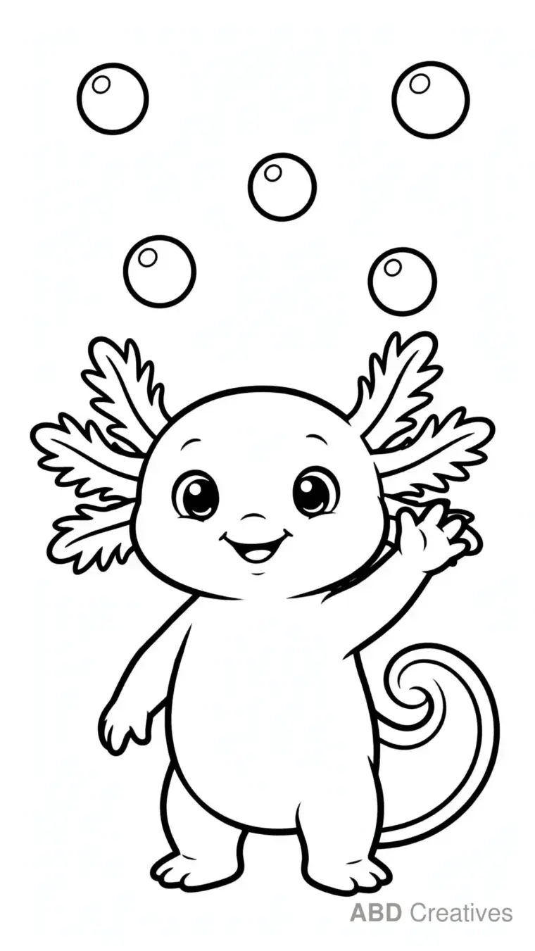 Axolotl Waving Hello Coloring Page