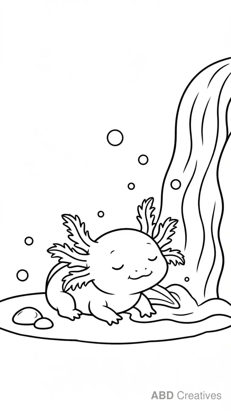 Axolotl by a Sandy Waterfall Coloring Page