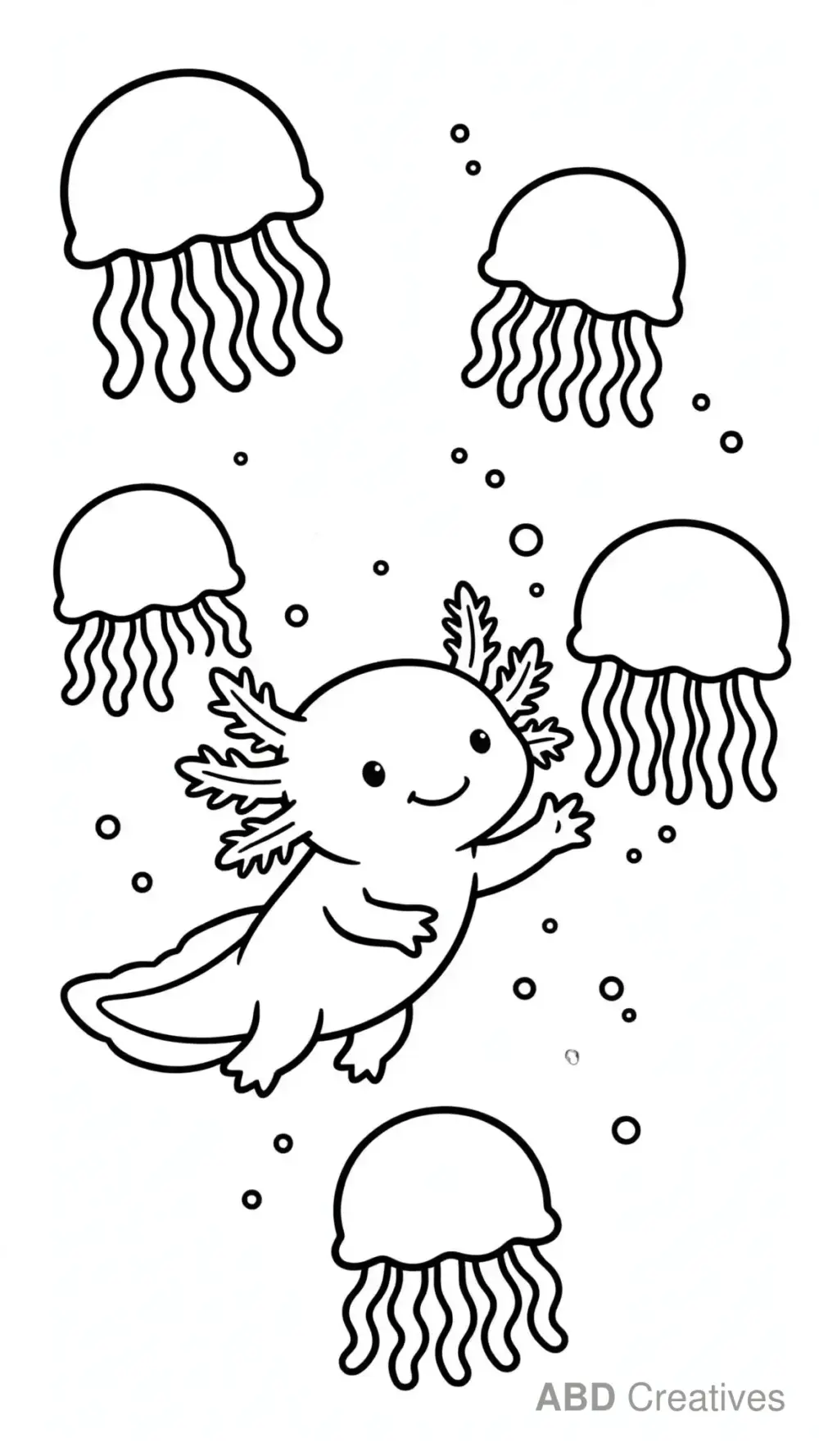 Axolotl with Jellyfish Lanterns Coloring Page