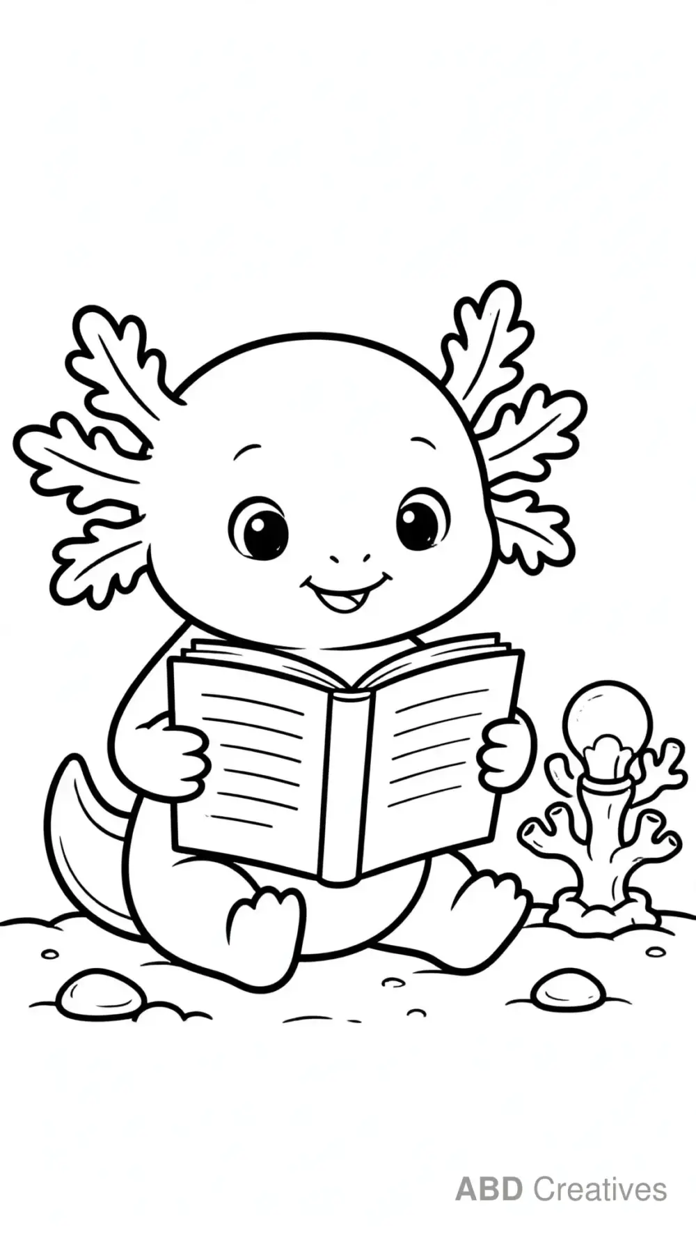 Axolotl with a Book on the Seabed Coloring Page
