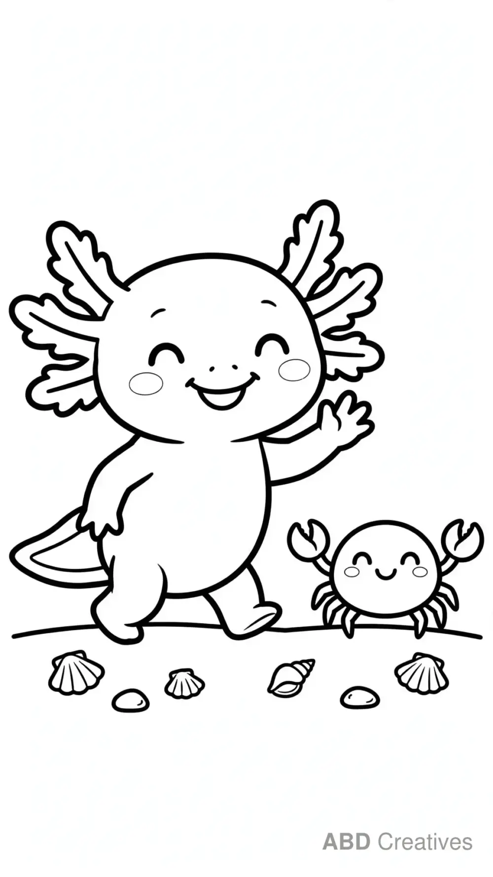 Axolotl with a Tiny Crab Friend Coloring Page