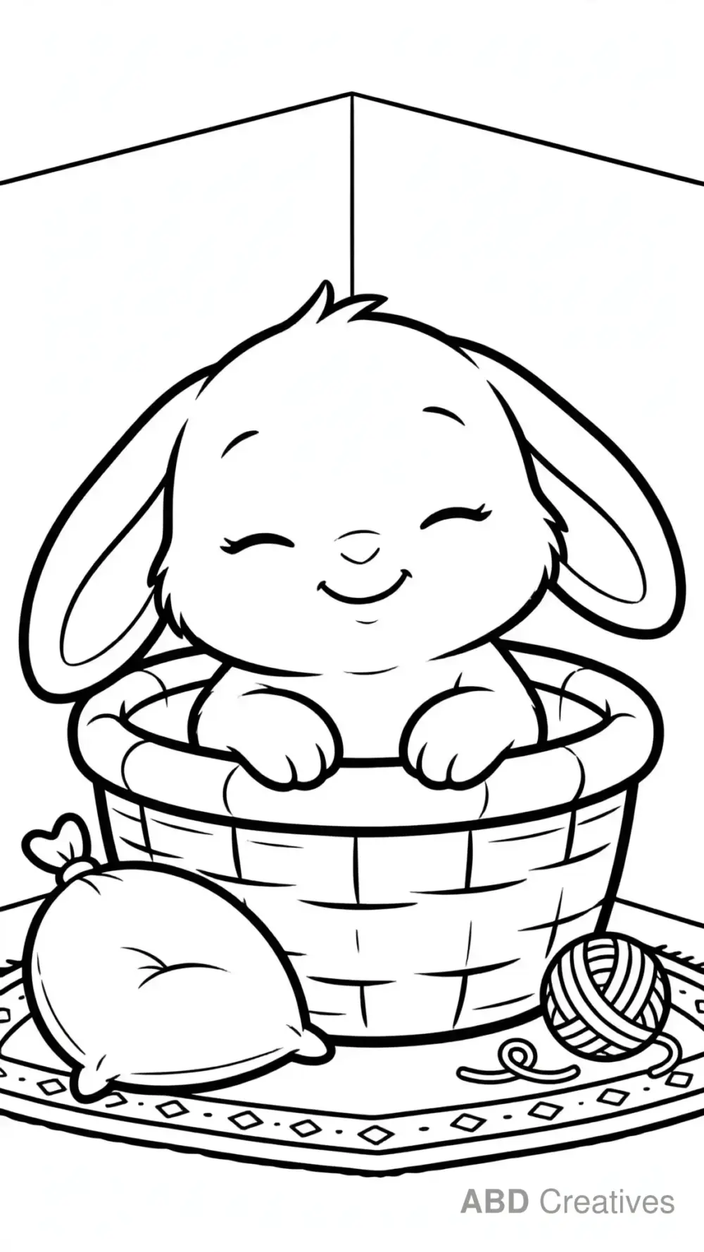 Baby Bunny in a Basket Coloring Page