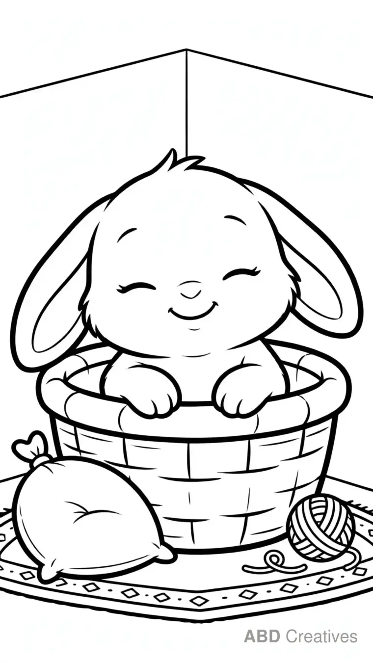 Baby Bunny in a Basket Coloring Page