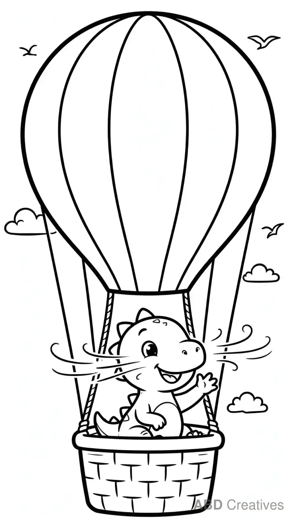 Baby Dino in a Hot Air Balloon Coloring Page